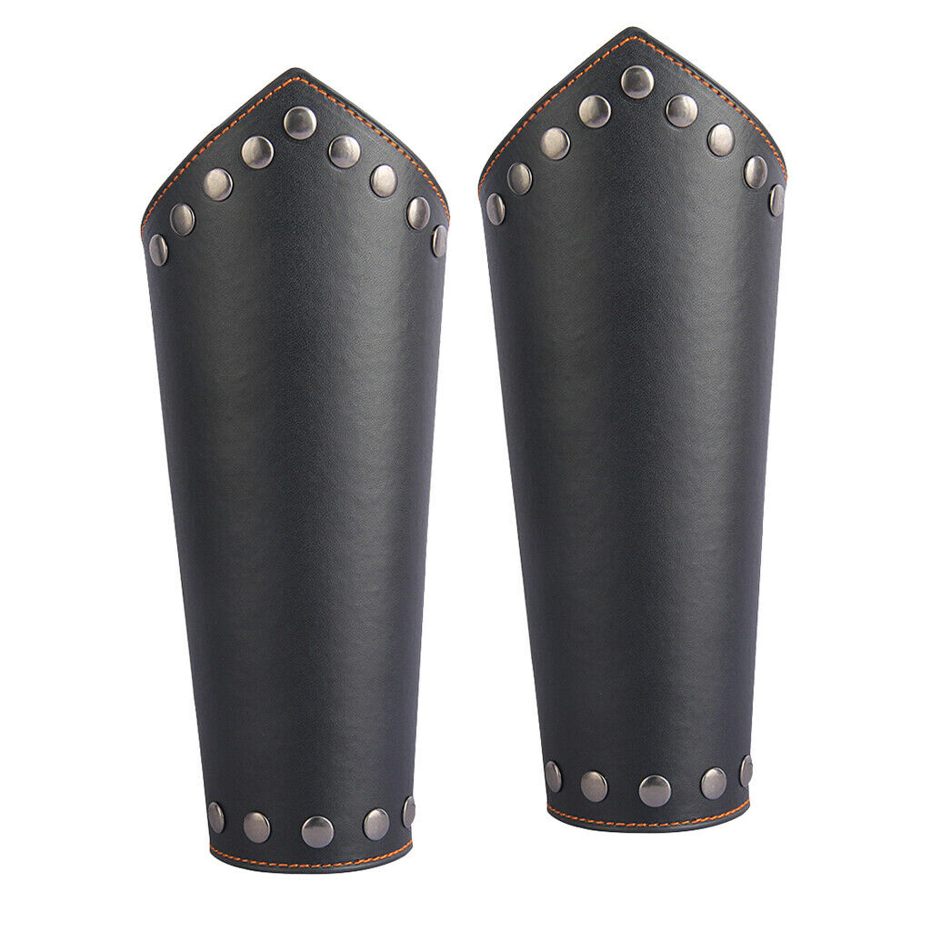 2x Leather Arm Guards Archery Gauntlet Medieval Bracers Studs Props Black