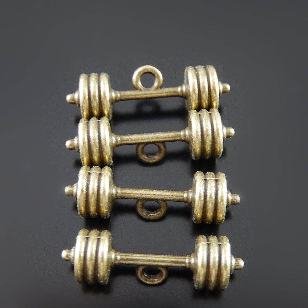 20 pcs Antiqued Bronze Barbell Charm Alloy Dumbbell Pendant Art Crafts 25*7*7mm