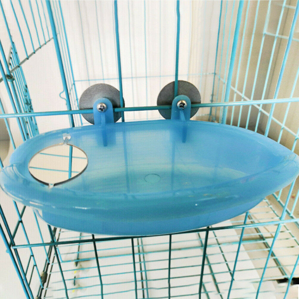 Mini Plastic Bird Bath Basin With Mirror Pet Parrot Bathtub Birds Carrier Supply