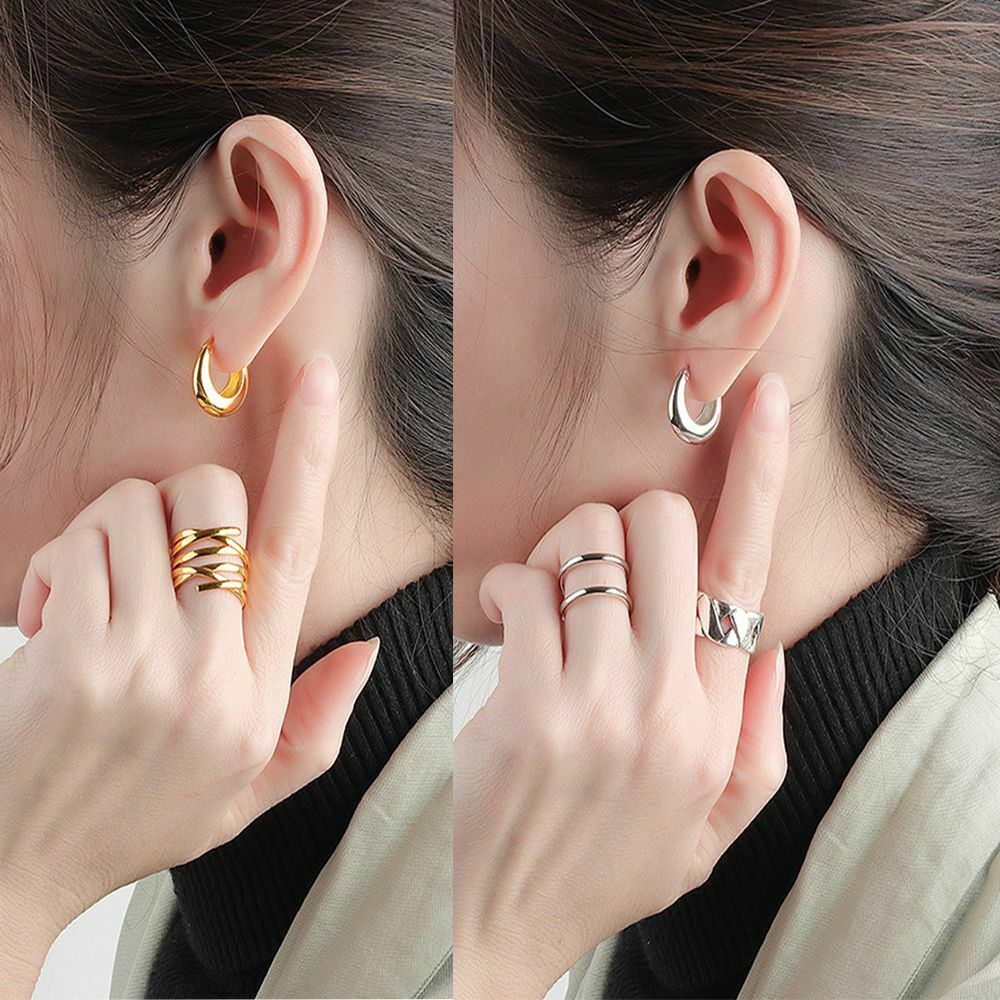 2 Pairs Women Classic Chunky Hoop Jewelry Accessories Circl Hoops Earring