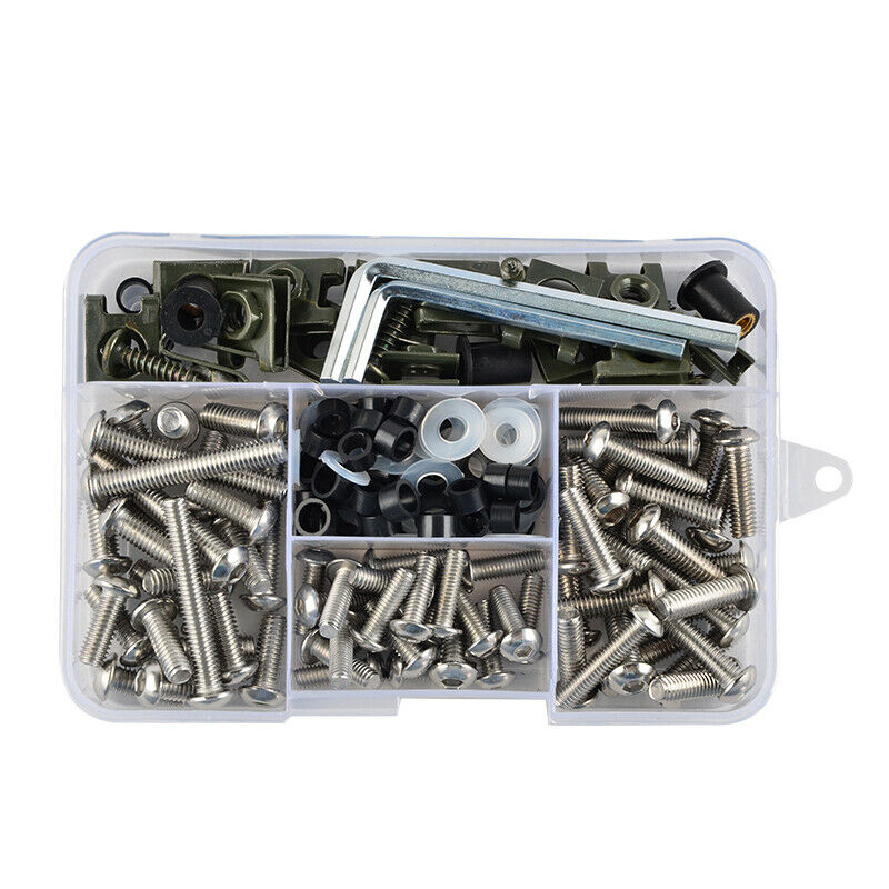 155pcs Motorcycle Shell Fairing Bolt Plate Screw Nut Stainless Steel Thread +Box