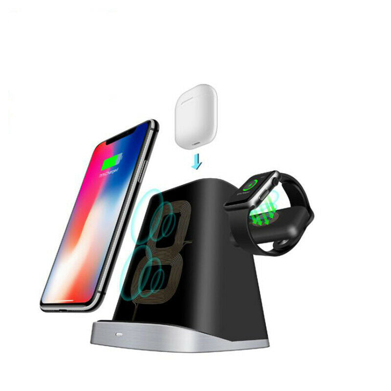 3 in 1 Wireless Fast Charging Station Charger Stand for iWatch Phone Home office