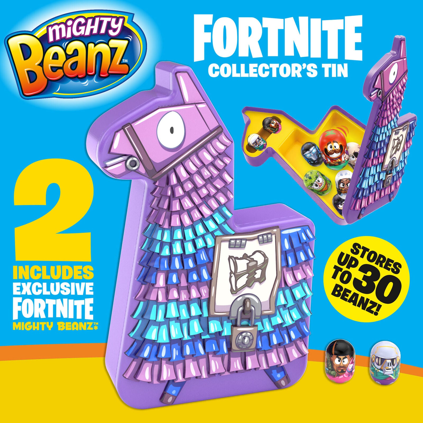 66621 Mighty Beanz Fortnite Llama Collectors Tin inc 2 Exclusive Mighty Beanz 8+