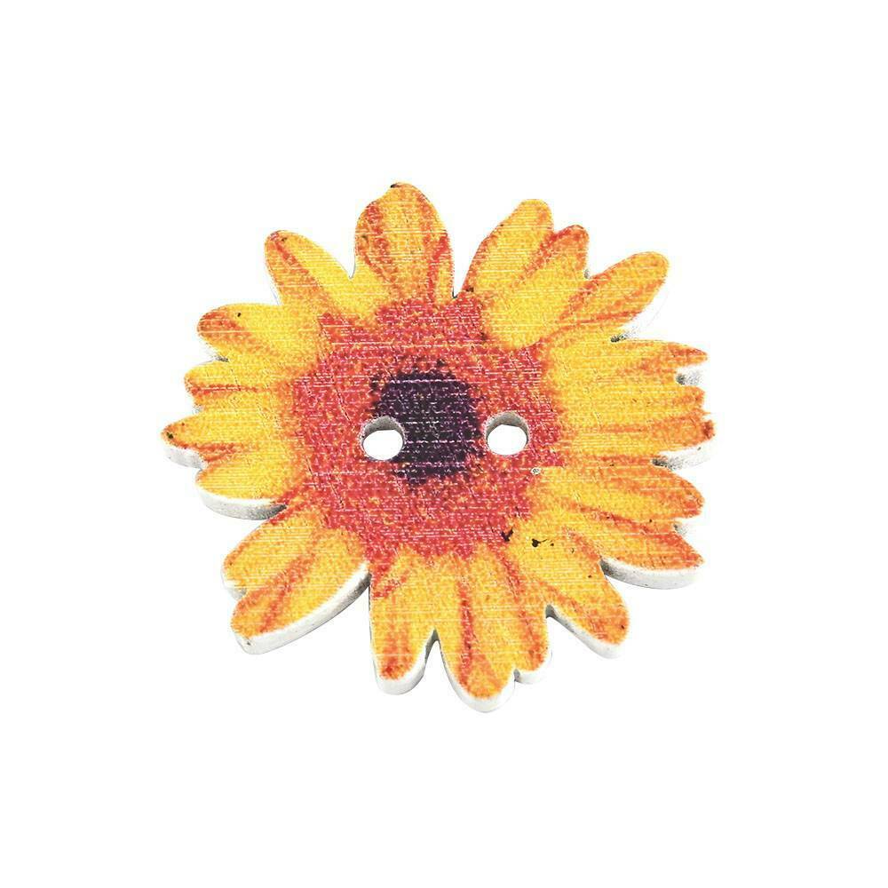 50pcs Flower Shape Buttons Wooden Sewing 2-holes Scrapbooking Button Crafts DIY