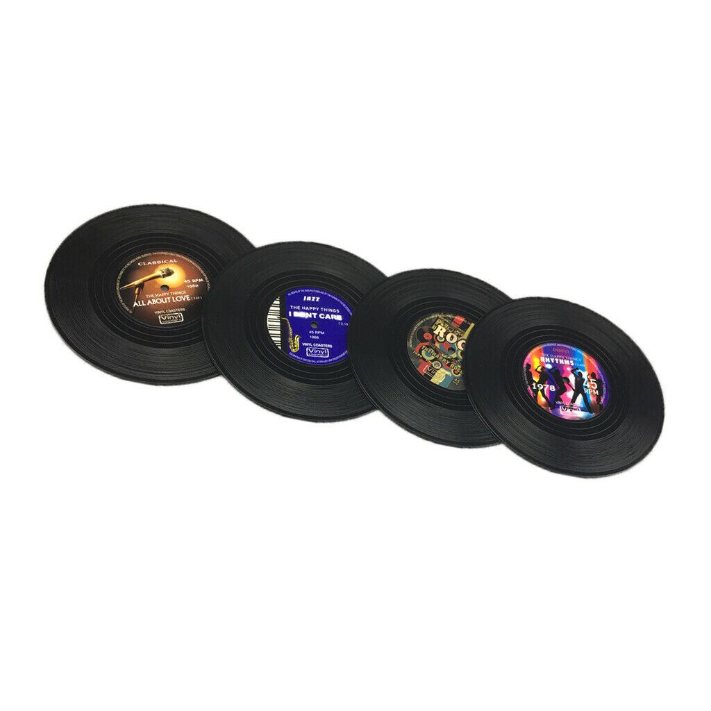 Set of 16, Drink Cup Mat Silicone Coaster Black Vinyl Record 10cm Gift