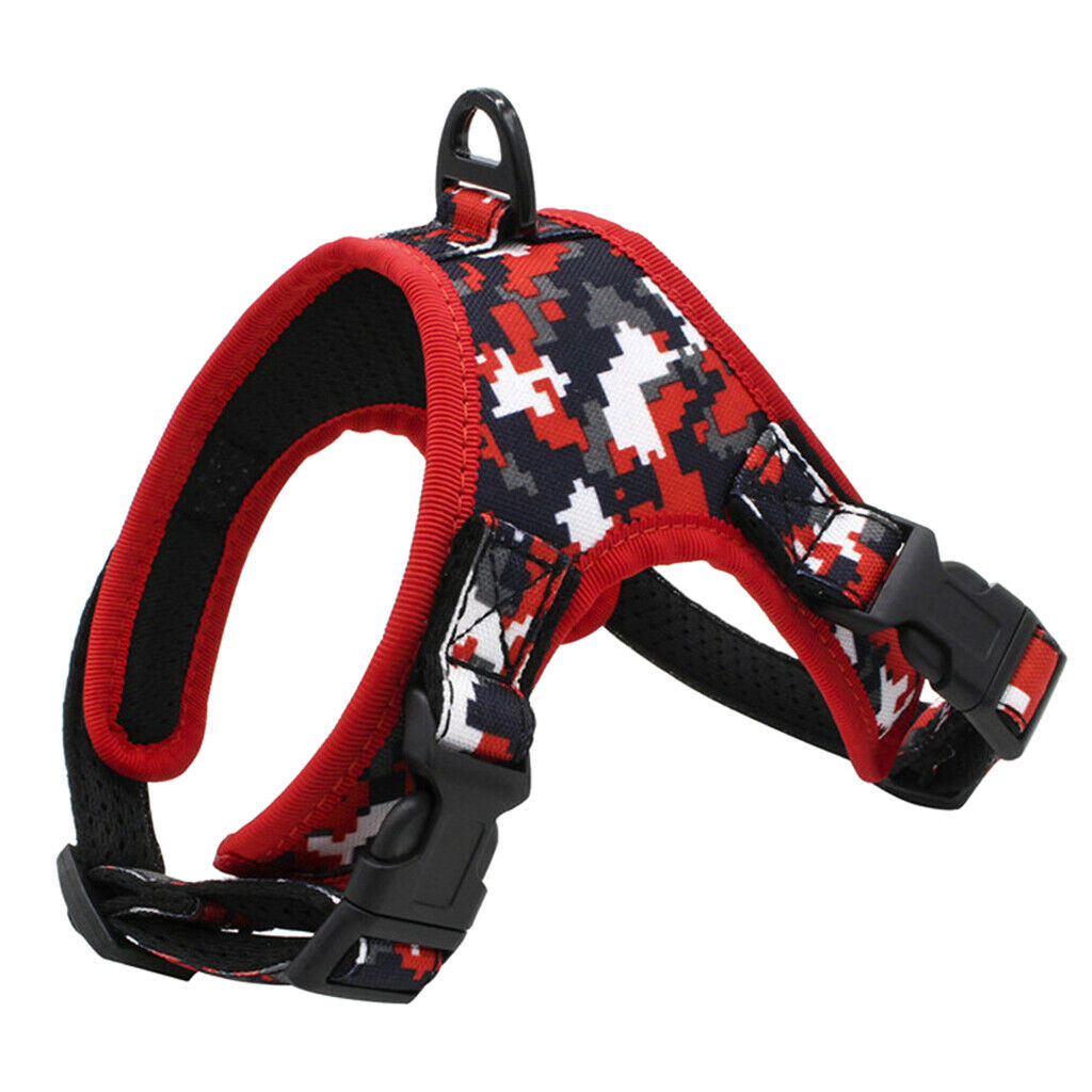 Dog Harness Adjustable Chest Strap Walking Control Collar Red Camouflage M