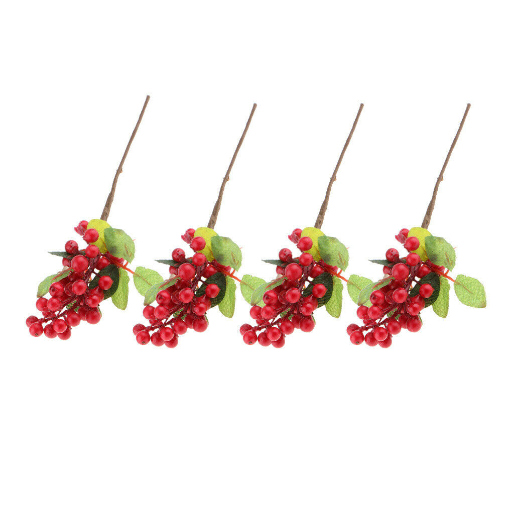 4pcs Artificial Foliage Plants Flower Fruits Blueberries Branches Wedding