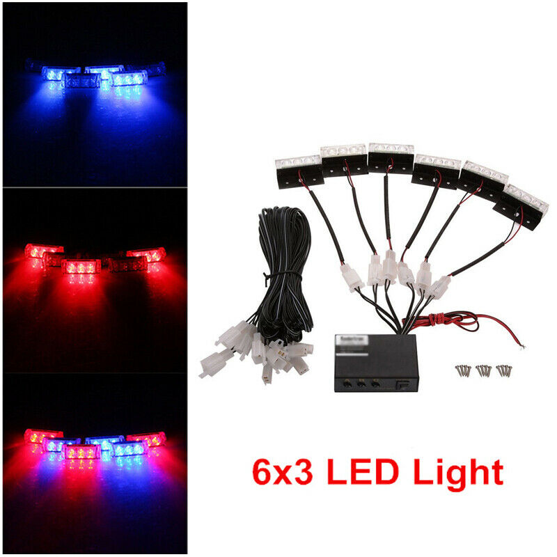 Car 18-LED Amber Strobe Emergency Flashing Warning Grill Light 12V Bright Set