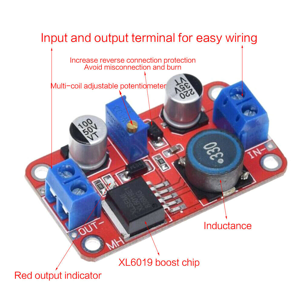 5A XL6019 High-Power Adjustable DC-DC Step Up Power Module Boost Volt Converter