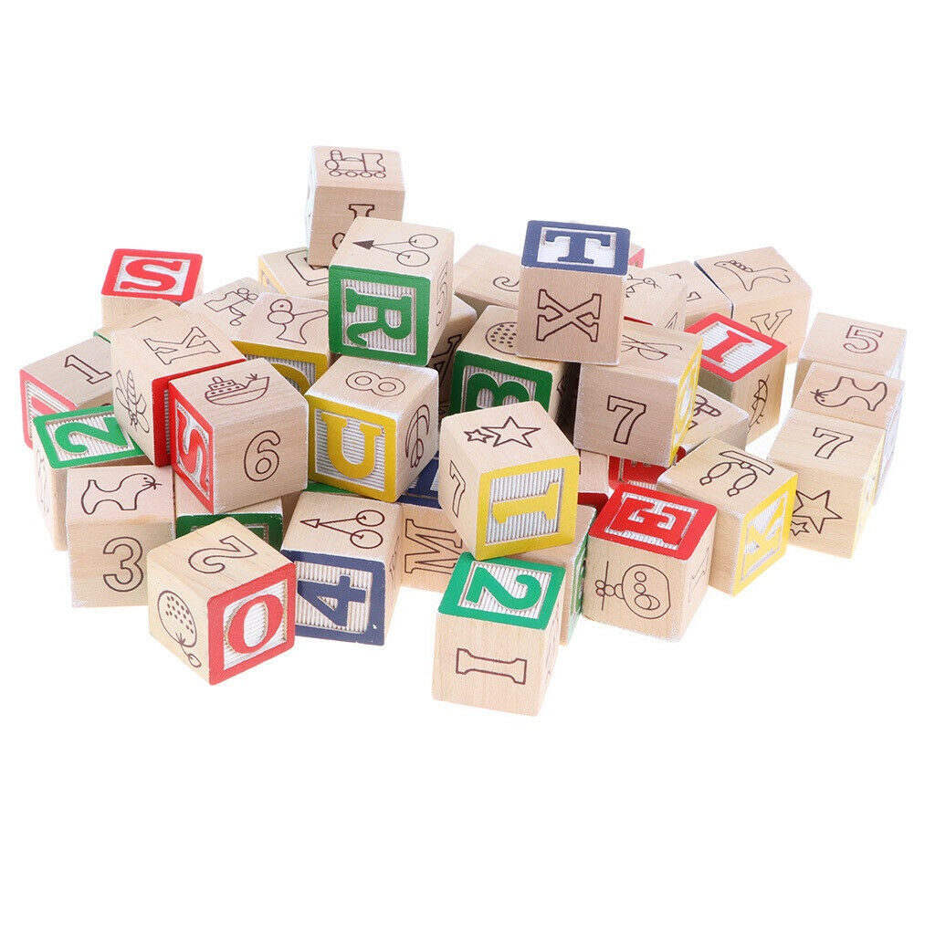 50pcs Wooden ABC Letters Cubes Stacking Blocks Kids Toddlers Educational Set