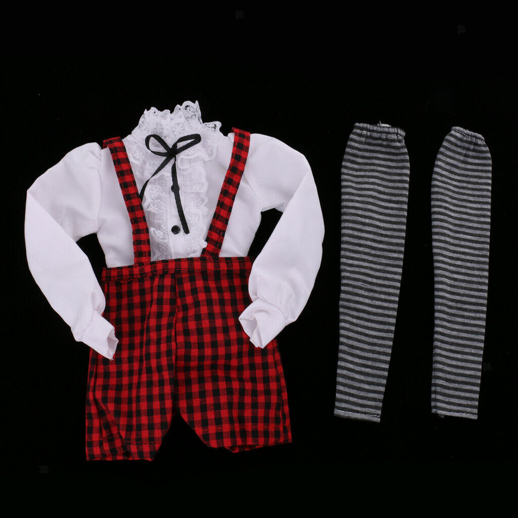 1/3 BJD Fancy White Blouse Plaid Suspender Pants Set Clothes for 60cm Fairy
