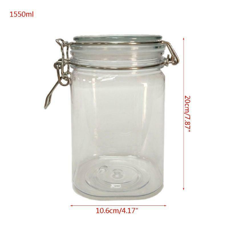 1550ML Plastic Square Clip Top Storage Jar With Airtight Seal Lid Food Container