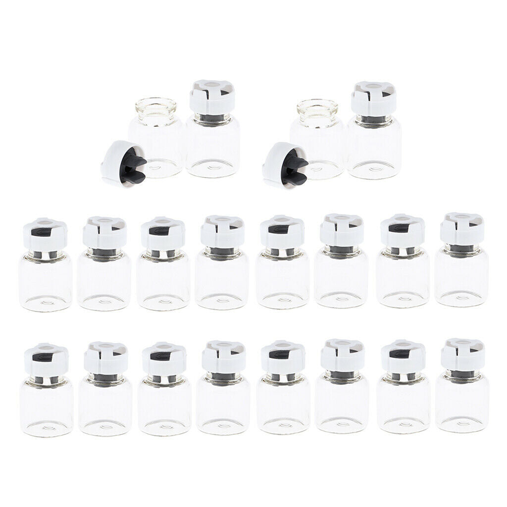 Pack 20pcs Clear Empty Glass Refillable Vials Powder Liquid Containers Gray 10ml