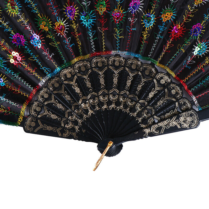 Rainbow color Christmas Dance Fan Peacock Pattern Folding Embroidered Gif.l8