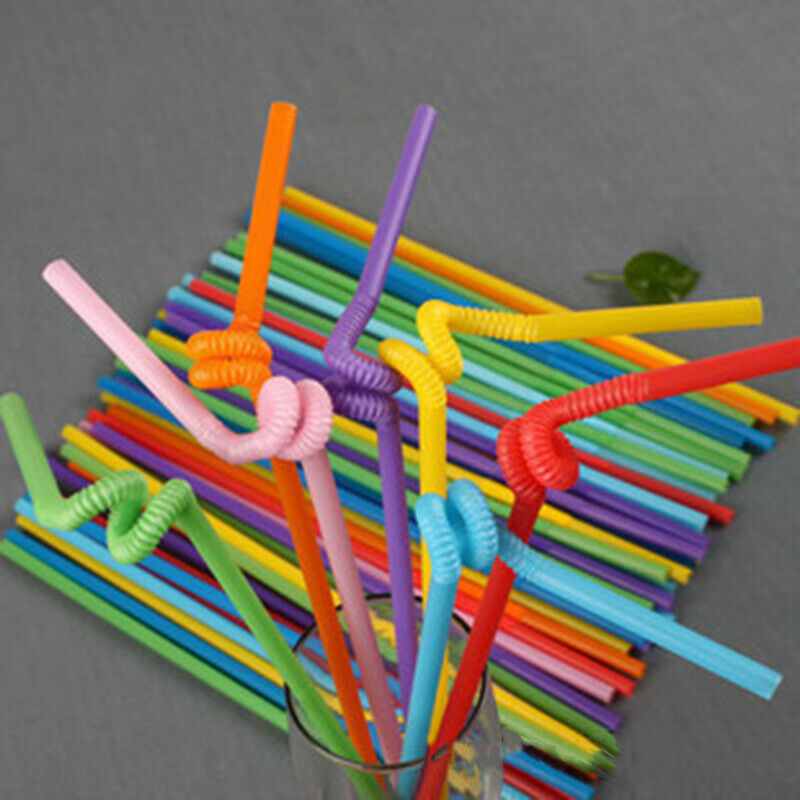 100PCS Straw Disposable Long Multi-Color Flexible Drinking Straws Bar Party