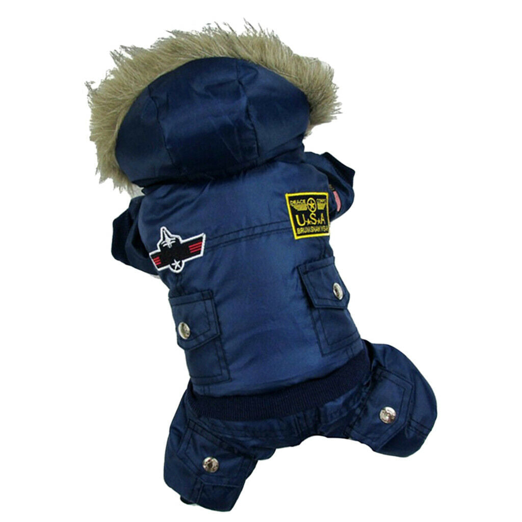 Handsome Pet Dog Air Suit Windproof Rainproof Keep Warm Coat Outfit M Blue