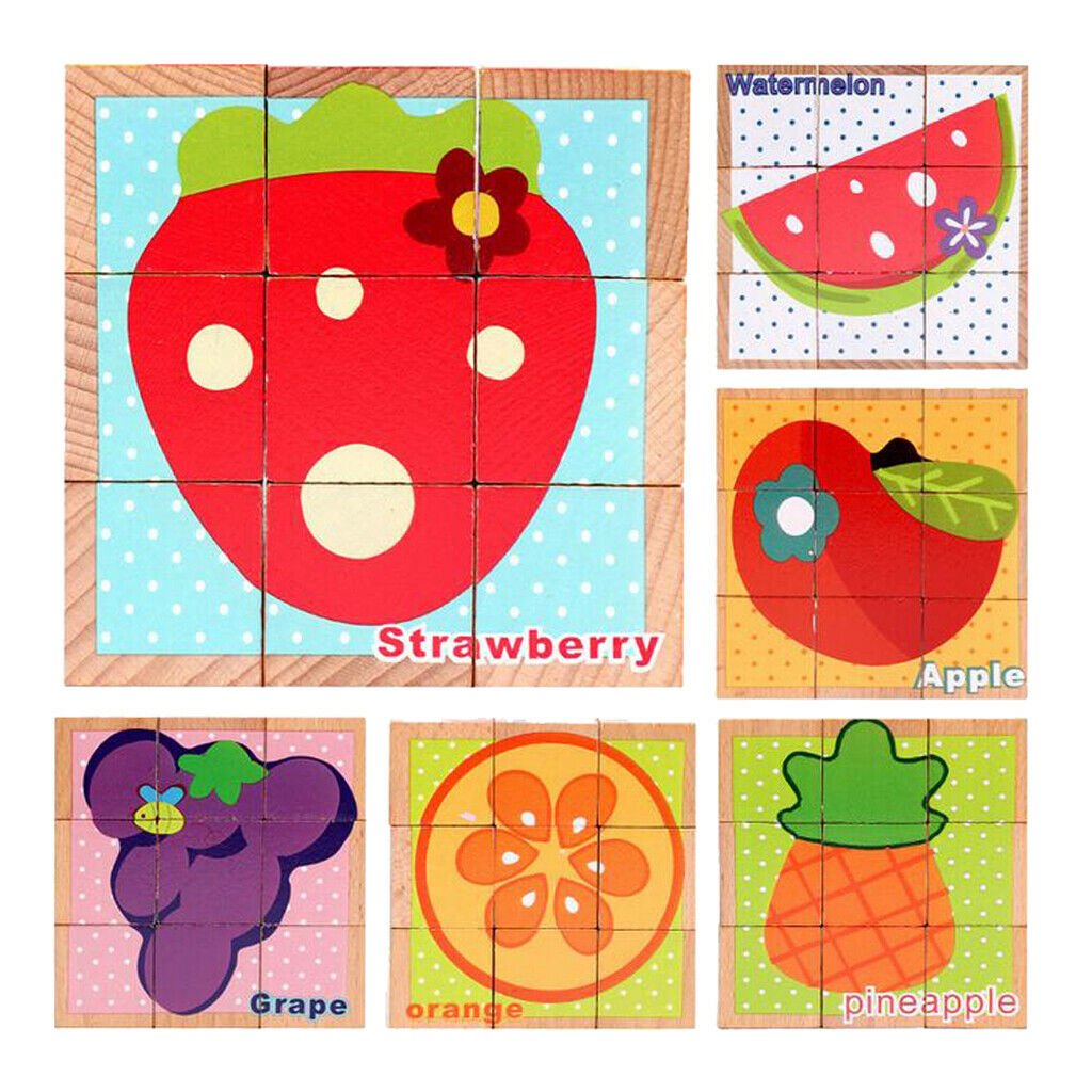 Wooden Fruits Blocks Puzzles for Kids Baby Toddlers Blocks Learning Educational