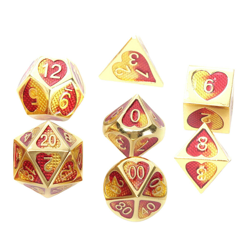 7 Pieces Metal Polyhedral Dice D4 D6 D8 D10 D12 D20 Set Role Play Game J