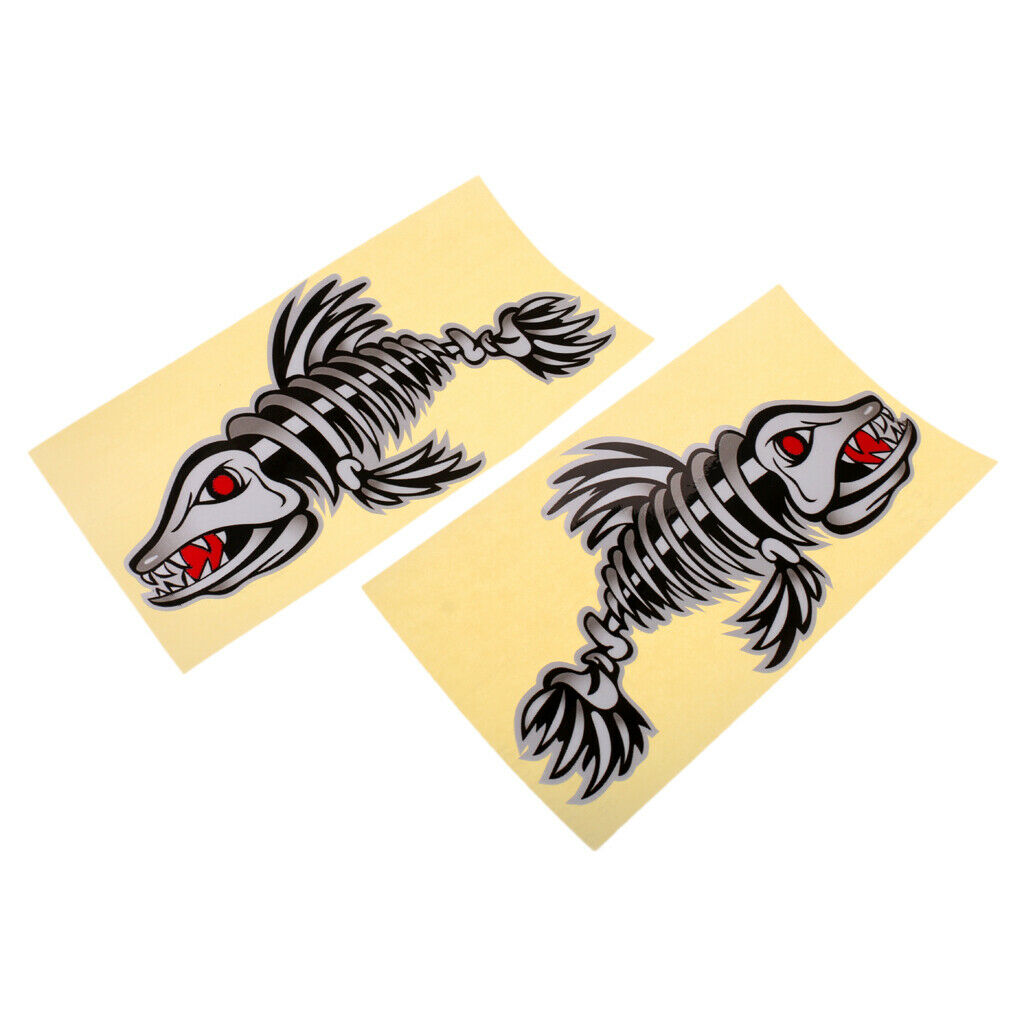 4 Pieces Skeleton Fish Bone and Shark Mouth Decals Stickers for Kayak Boat