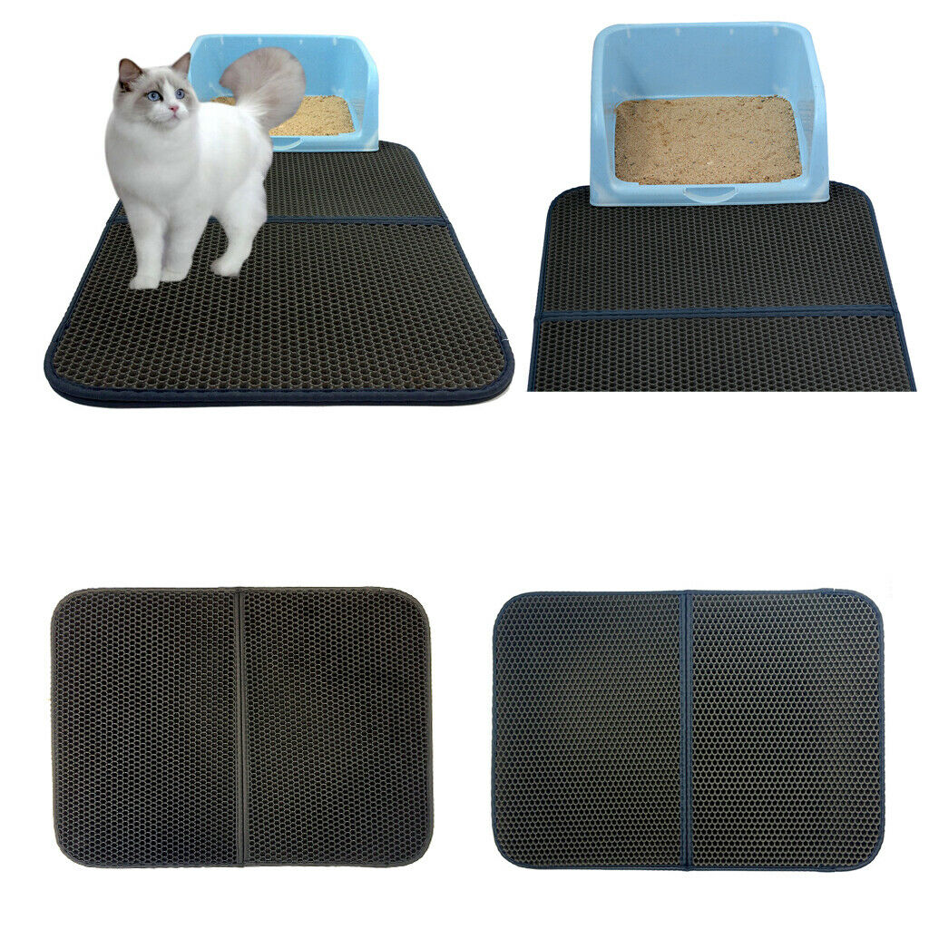 Waterproof Double-Layer Pet Cat Litter Tray Mat Kitty Mat Feeding Pad Black