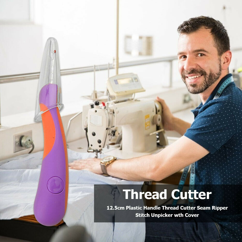 12.5cm Plastic Handle Thread Cutter Seam Ripper Stitch Unpicker wth Cover @