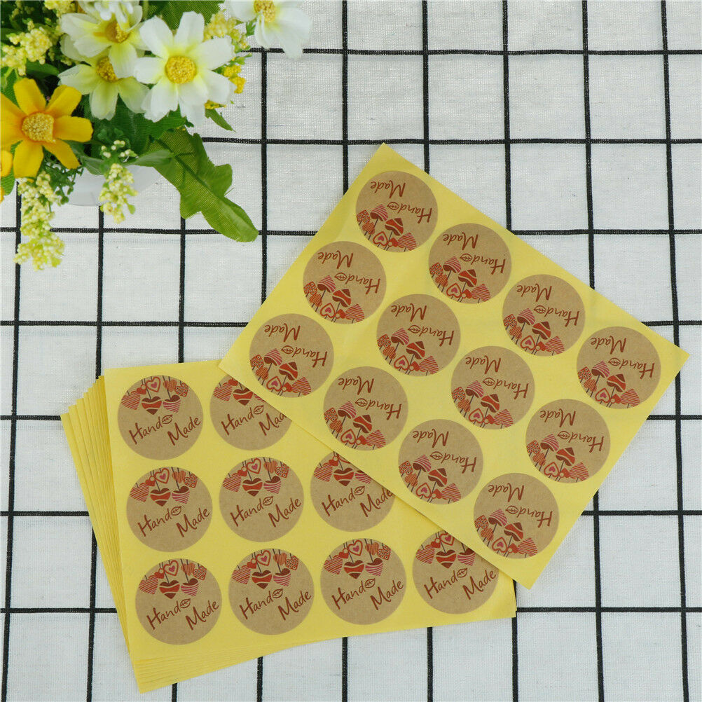 120pcs Round Hand Made Kraft Paper Seal Stickers DIY Gifts Baking Decor la.l8