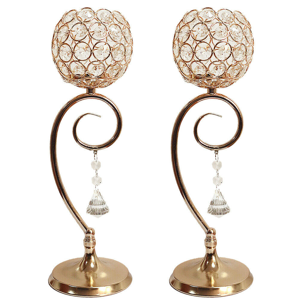2 Pieces 35cm Golden Votive Tea Light Candle Holder Candlestick Wedding Banquet