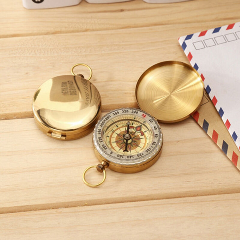 Brass Pocket Watch Style Outdoor Camping Hiking Compass Navigation Keychain、NDD