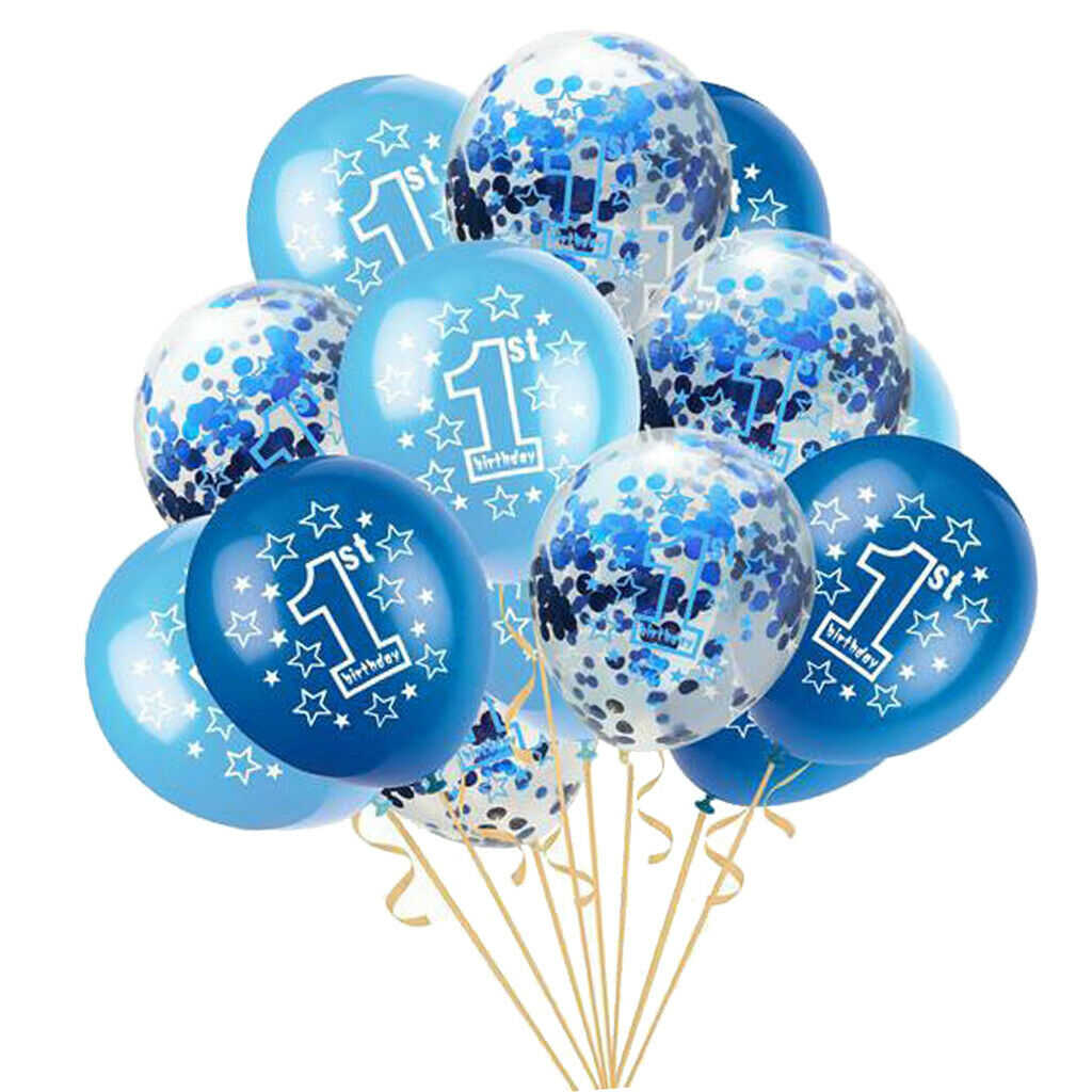 15pcs 1st Birthday Latex Confetti Balloons Party Decorations Blue