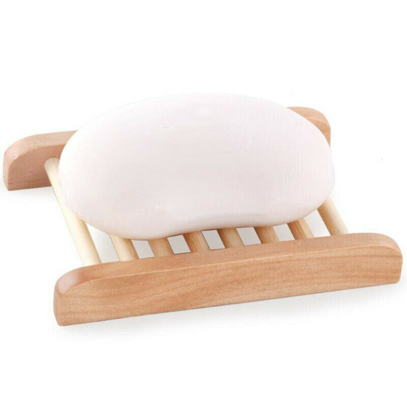 Natural Wood Bamboo Soap Drainer Dishes Tray Soap Dry Holder Storage Rack.l8