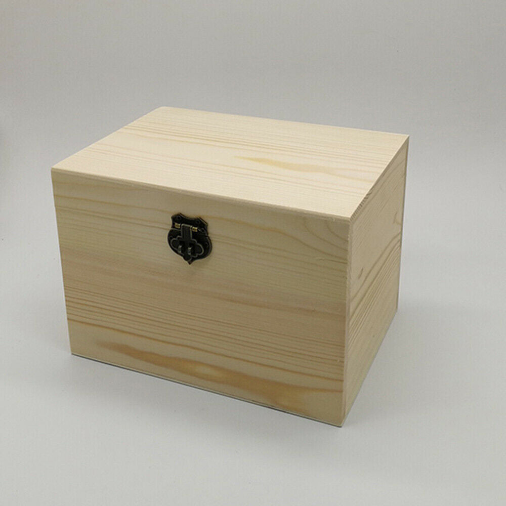 Wooden Treasure Chest Wood Box Case Necklace Jewelry Keepsake Trinket Storage