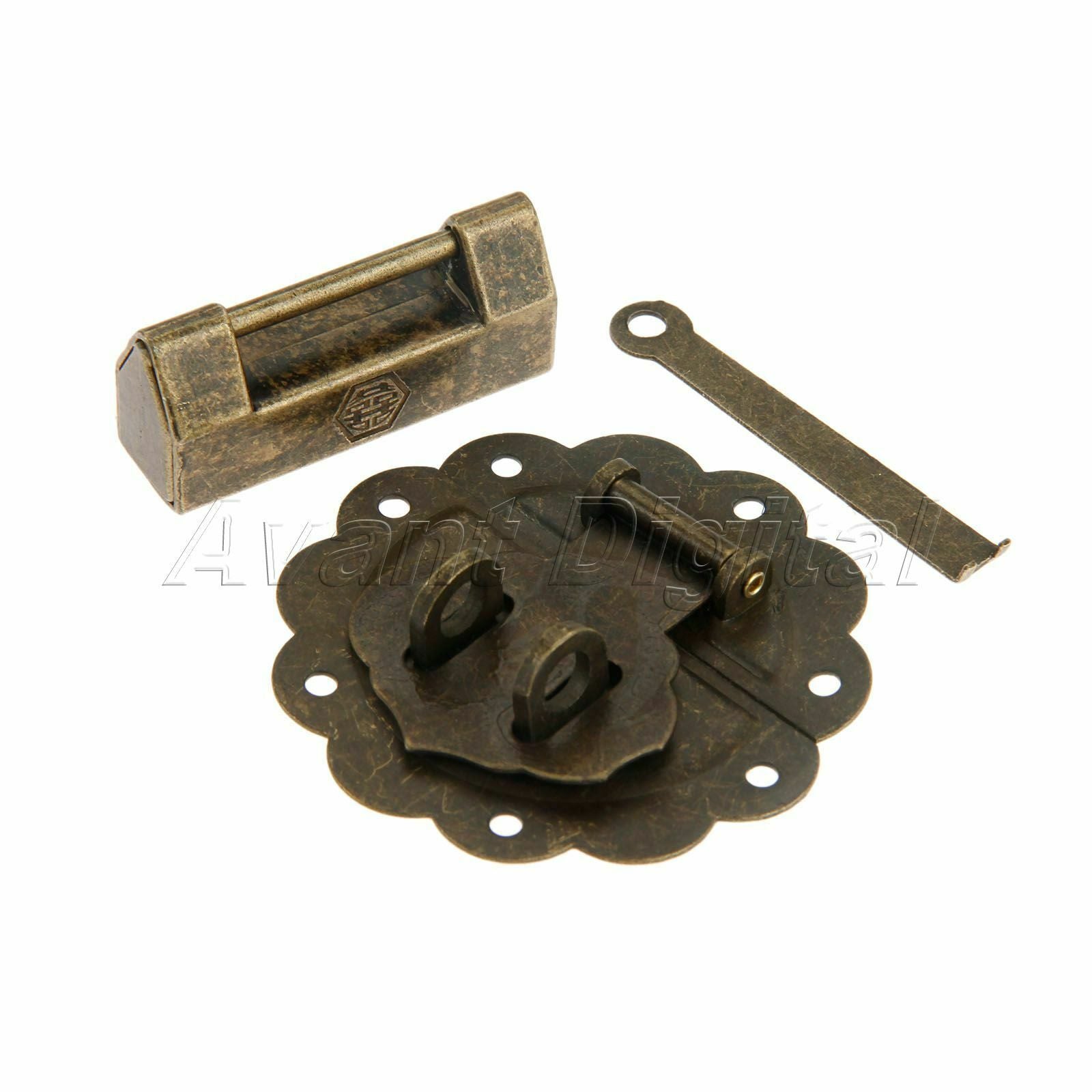 Retro Bronze Padlock Wooden Chest Jewelry Box Hasp Latch Catch Set Decorative
