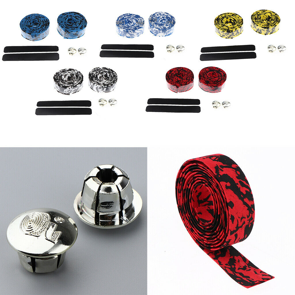 2 Rolls Bike Handlebar Tape Anti-slip Cycling Bicycle Handle Wraps with End