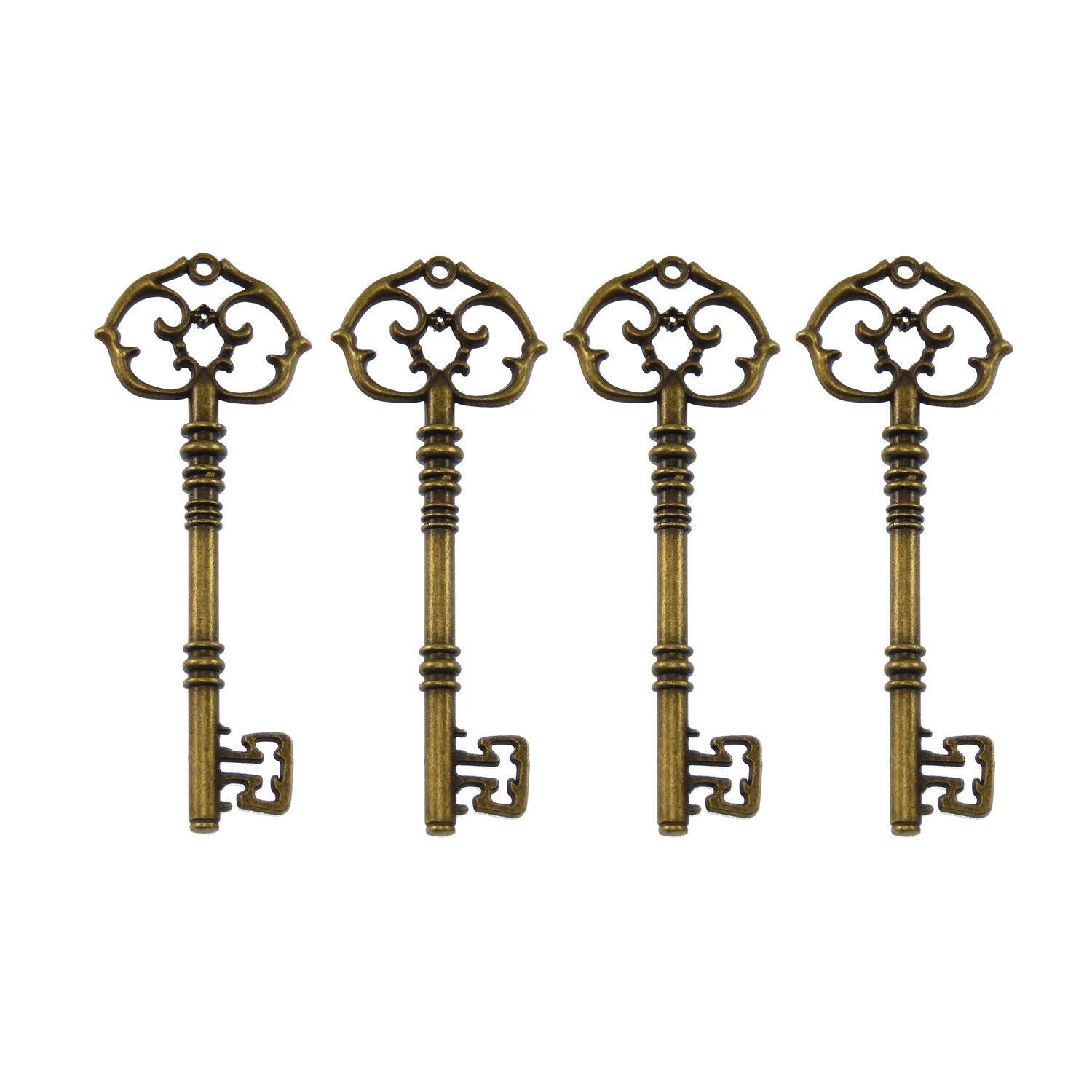 Lot of 6 Antiqued Bronze Hollowed Floral Key Pendant Drop Dangle Alloy 82*30*5mm