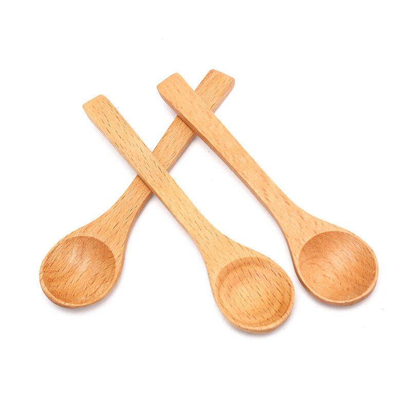 1X Wooden Round Bamboo Spoon Soup Tea Coffee Salt Spoon Kitchen Tools Cut.l8