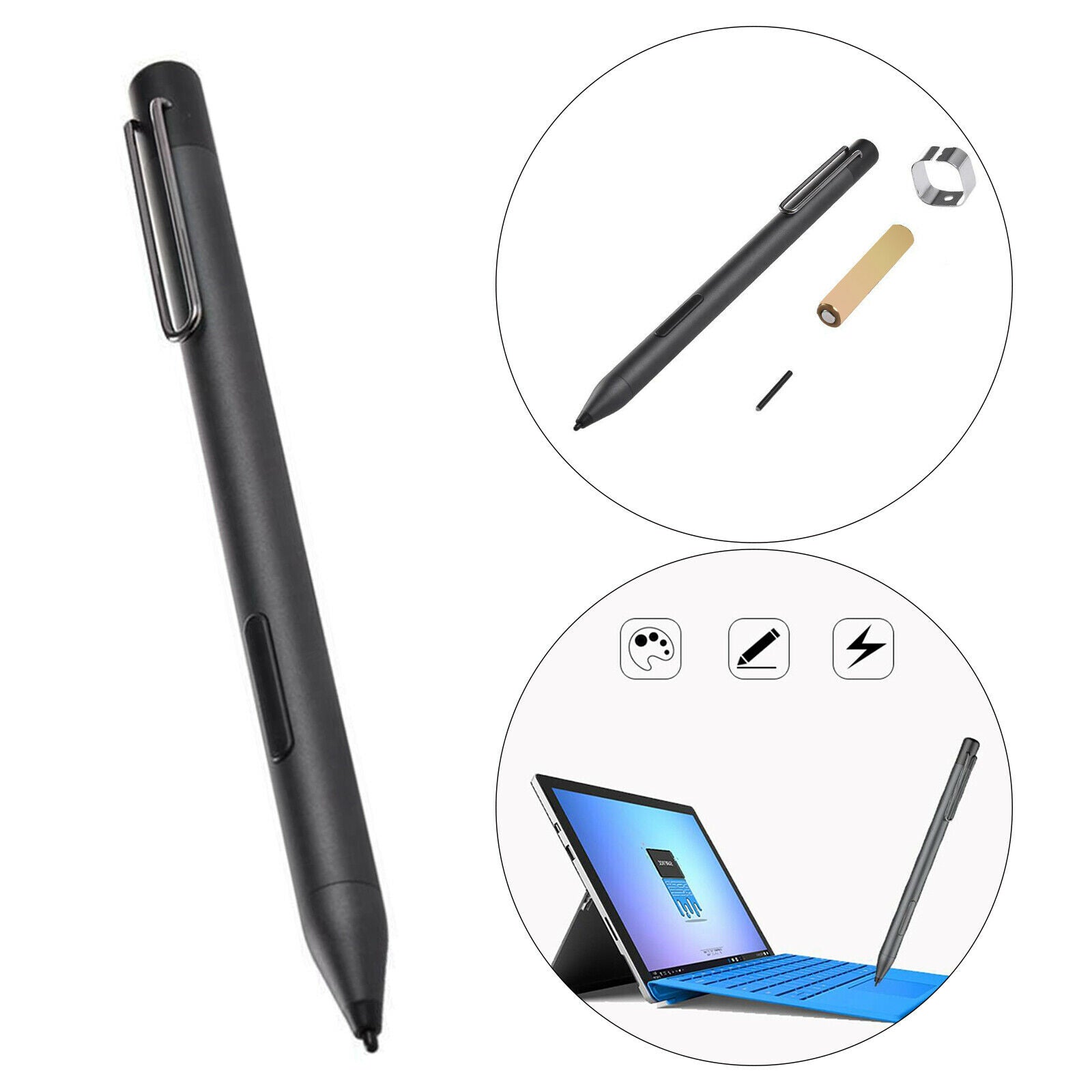 Stylus Pen for Surface Pro Palm Rejection Easy Use Lightweight Black