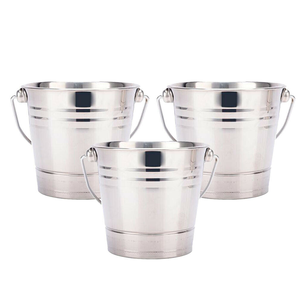 3 Pieces Ice Bucket Champagne Wine Cooler Stainless Steel Bar Supply 1.5L