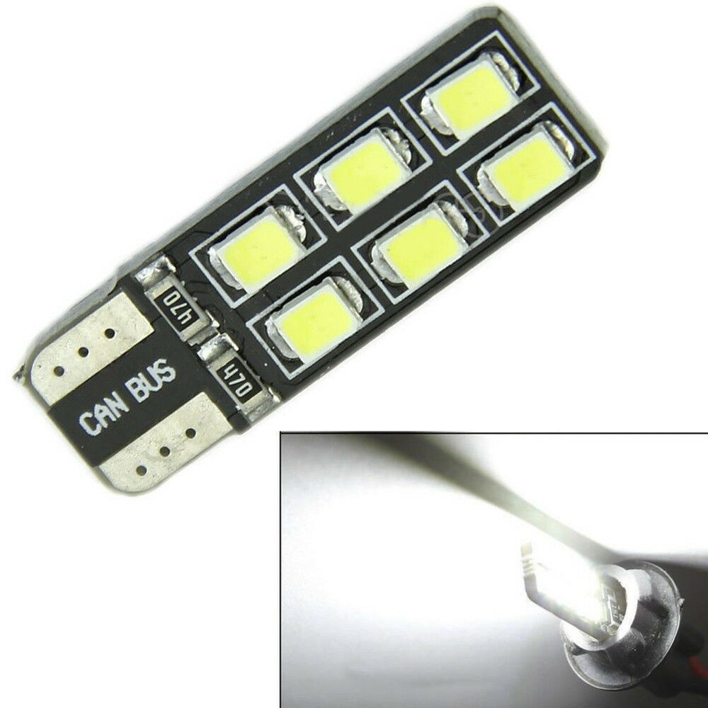 6PCS T10 194 168 2835 12LED Canbus Error Free Width Door Map Light Bulb White C8