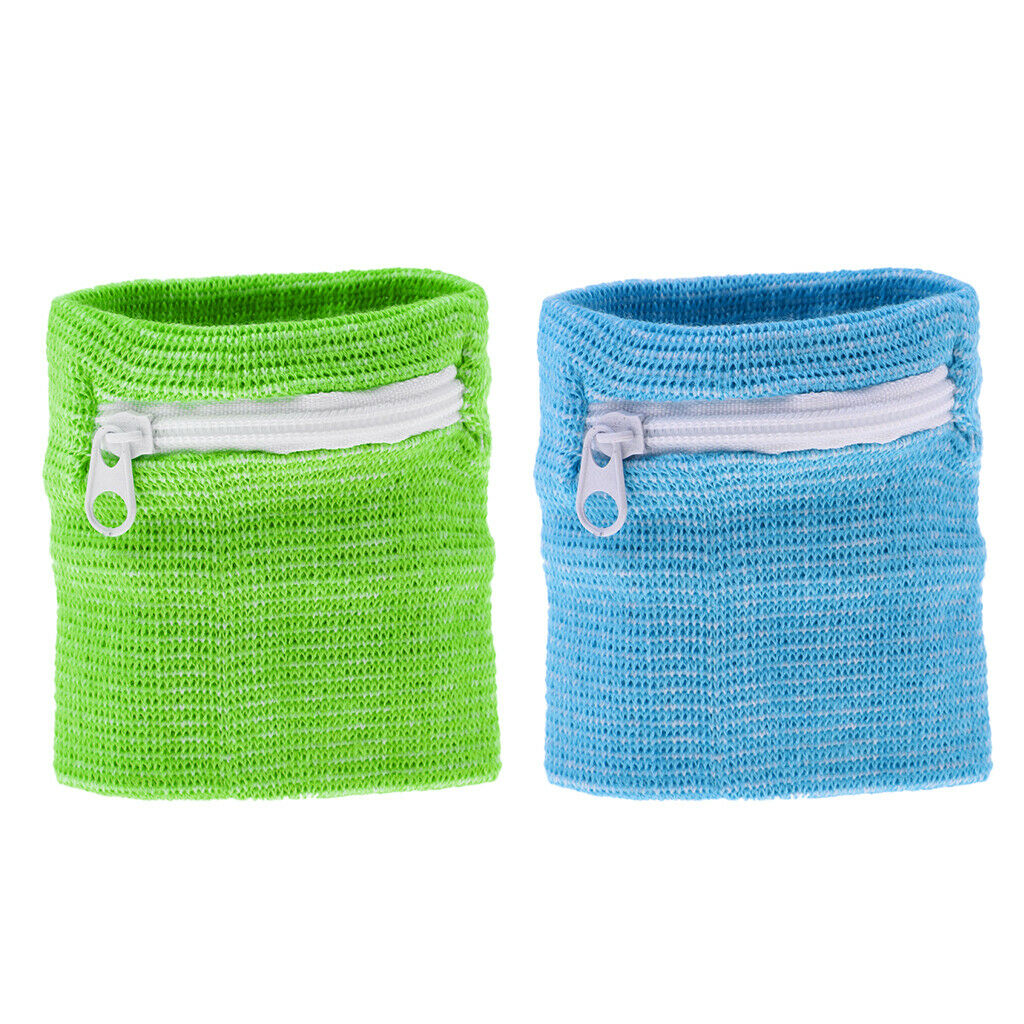 2 Count Cotton Wristband with Zipper Pocket Baseball Running Basketball Yoga