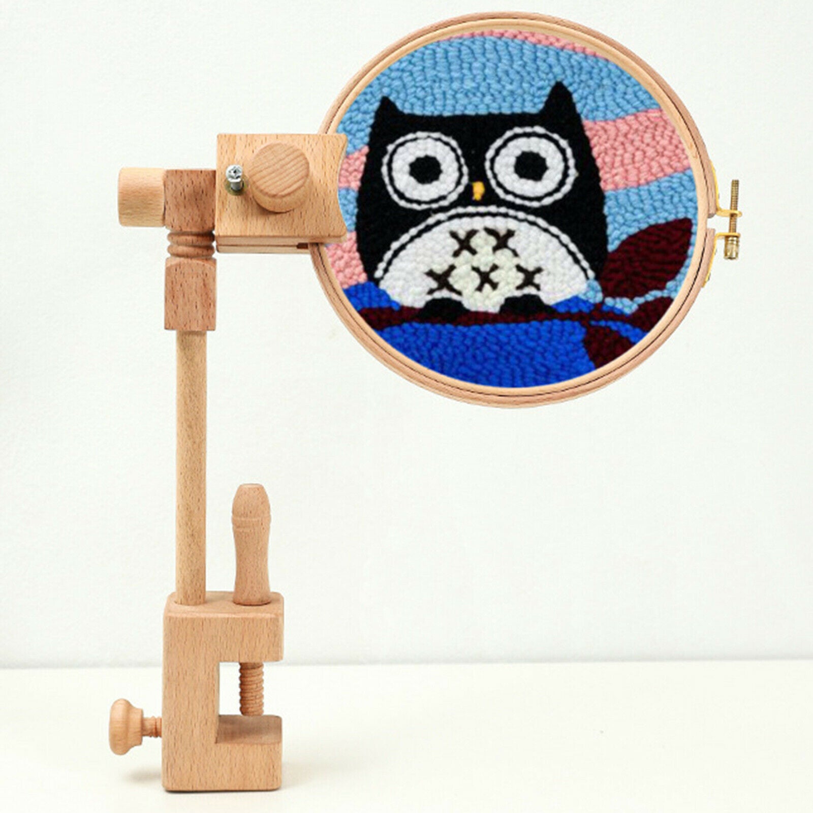 Wooden Embroidery Hoop Stand with Clamp Rack 360 Rotation Cross Stitch Frame