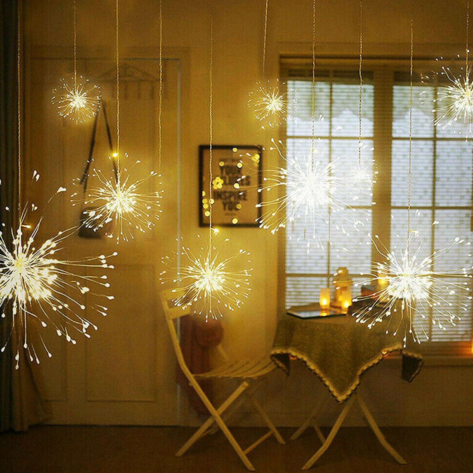 Warm White LED Firework Star Xmas Copper Strip Fairy Light Wedding Party Hanging