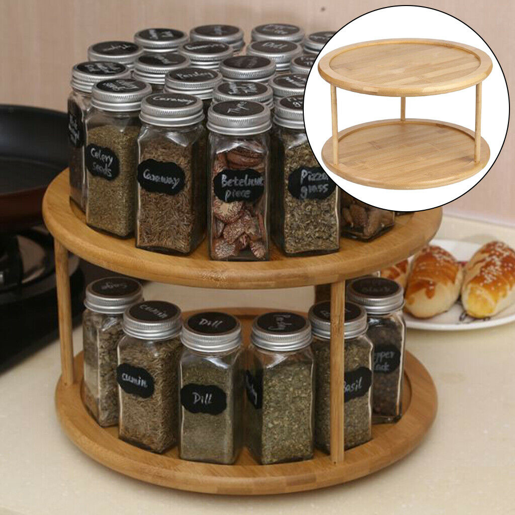 Wooden 2 Tier Removable Spice Rack Holder 12inch Organizer for Countertop