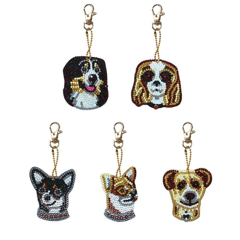 5pcs Dog Shape Key Chain Gift DIY Diamond Painting Special Shape Full Drill @
