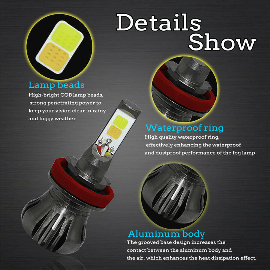 2x LED H8 H9 H11 LED Fog Lamp Dual Color Light Lasting Luminous+Blinking Rapidly