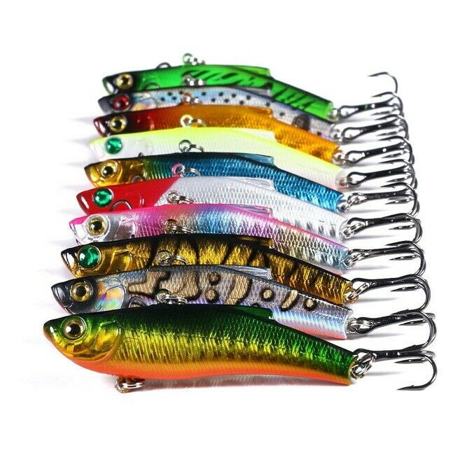 10x VIB Winter Ice Sea Fishing Lures 7cm 18g Hard VIB Crankbait Wobblers 6# Hook