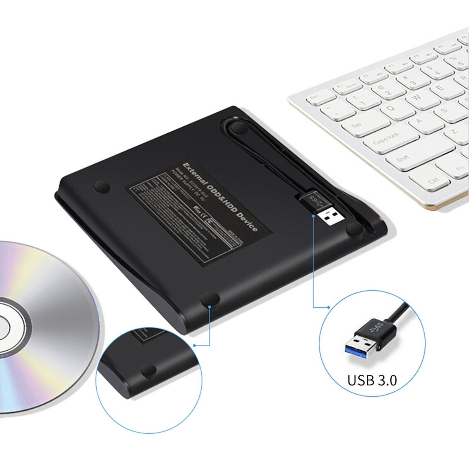 USB 3.0 External DVD Burner Optical Drive Writer Reader Recorder DVD-RW Thin