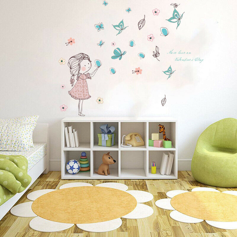 Flying butterfly girl wall stickers Girls room decoration art cartoon Wal.l8