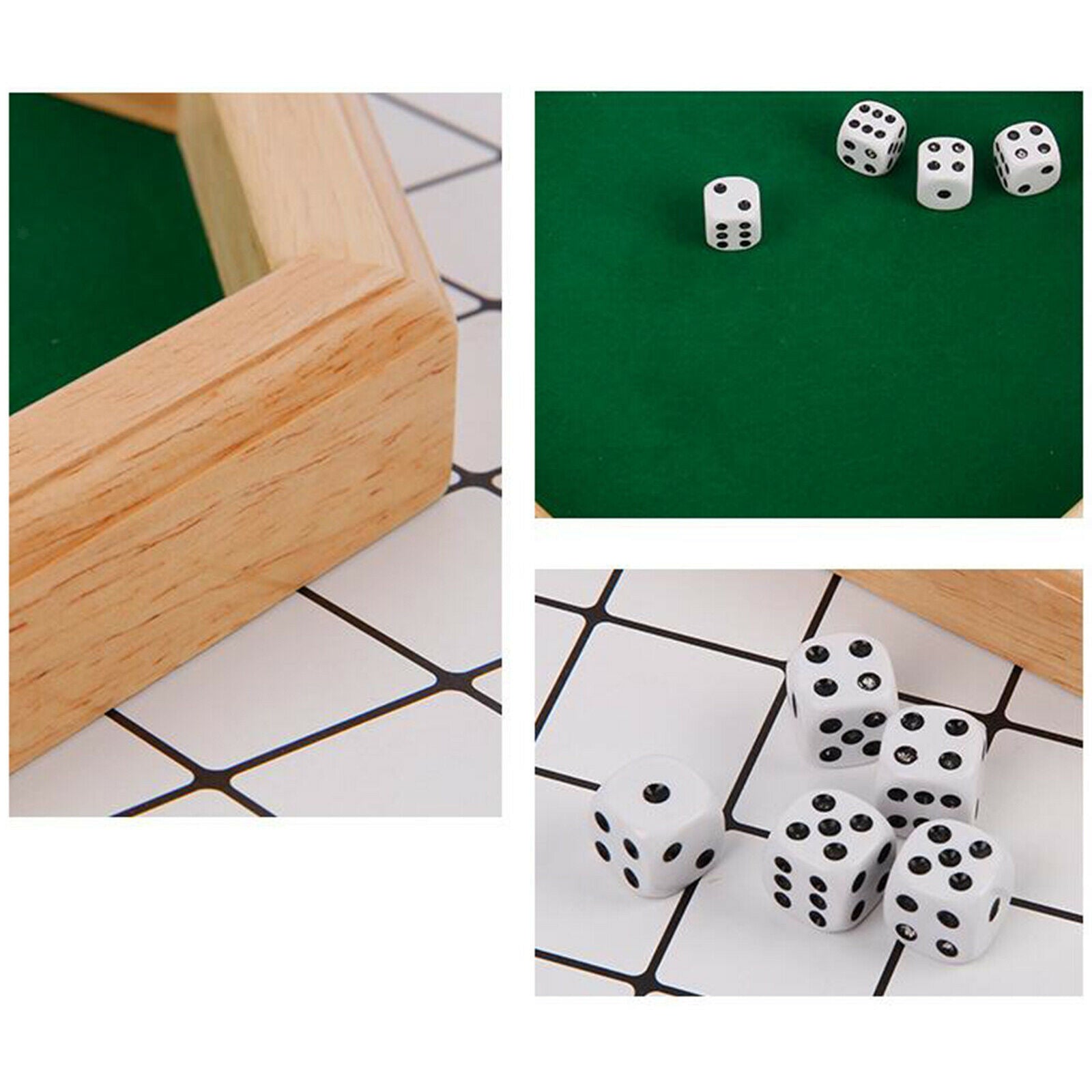 12"Octagonal, Felt-Lined, Wooden Dice Tray - Natural Wood Finish - with 6-Sided