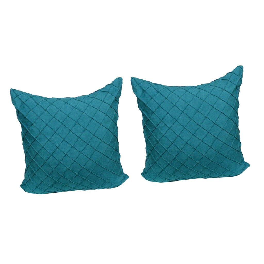 2Pcs Bright Blue Velvet Pillow Covers Geometric Embossment Decor Cozy Cushion