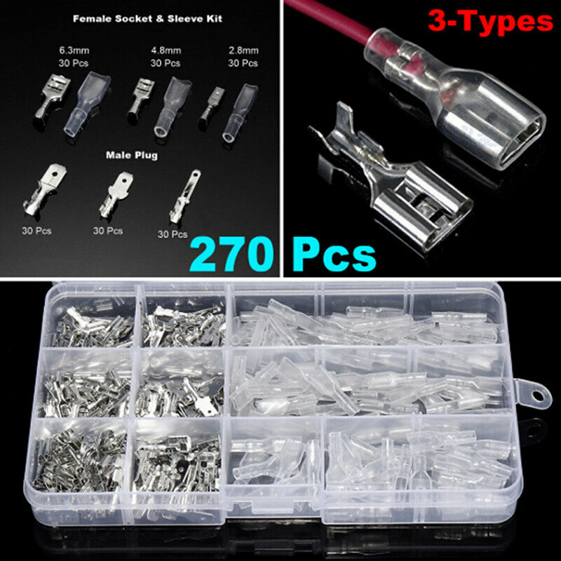 270PCS Female & Male Cable Lugs Car Electrical Wire Terminals Crimp Connectors